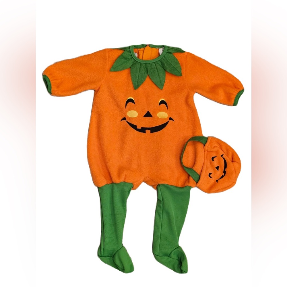 Halloween Baby Pumpkin costume with trick or treat bag size 3-6 months Orange